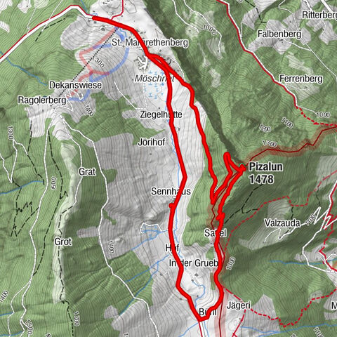 Pizalun– Sankt Margrethenberg-Kapelle Runde von Pfäfers