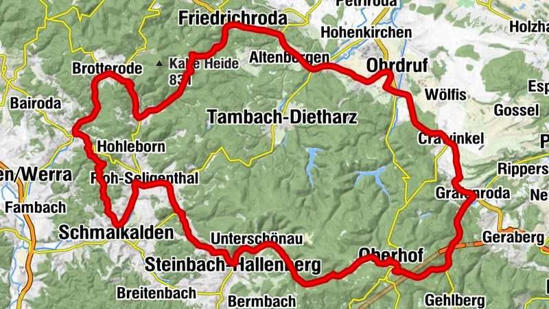 Road cycling route - "The little three" - Thuringian Forest