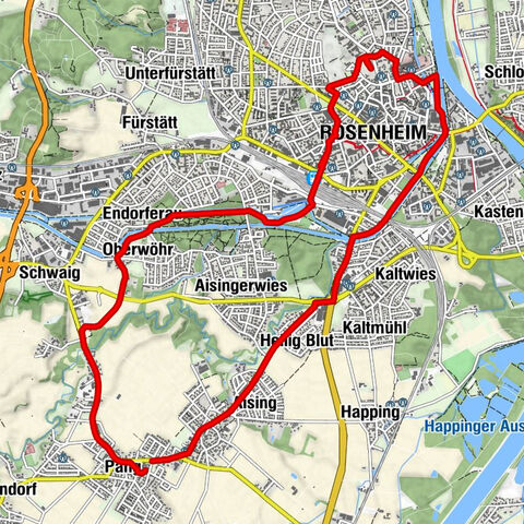 Von Pang zur Lorettowiese über Bahnhof wieder zurück.