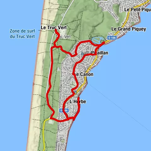 Circuit cyclotouristique à Lège-Cap Ferret (Piraillan, Le Canon, L'Herbe, Truc Vert, Piraillan)
