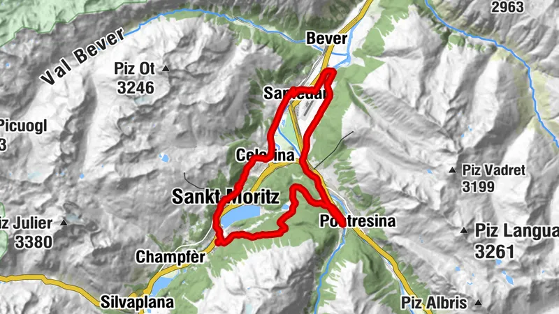 St. Moritz - Samedan - St. Moritz (marked e-bike route D)