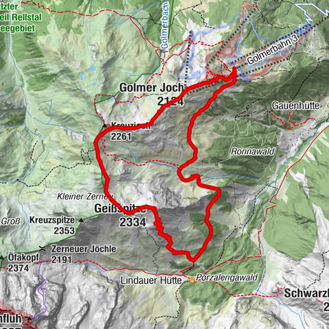 Golmerbahn Bergstaion Grüneck - Golmer Höhenweg - Geißspitze - Lindauer Hütte - Latschau