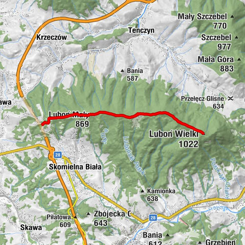 Naprawa - Luboń Mały - Luboń Wielki - Schronisko PTTK na Luboniu Wielkim
