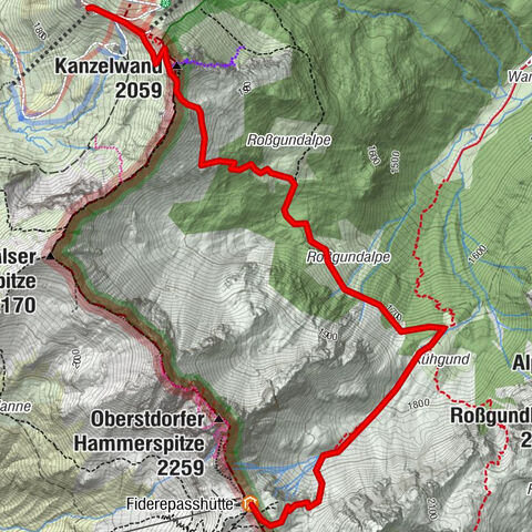 Kanzelwandbahn Bergstation - Kühgund Alpe - Fiderepasshütte