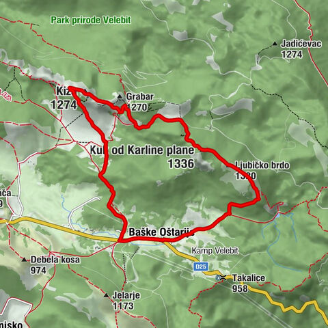 Baške Oštarije - Ljubičko brdo - Kuk od Karline plane - Kiza