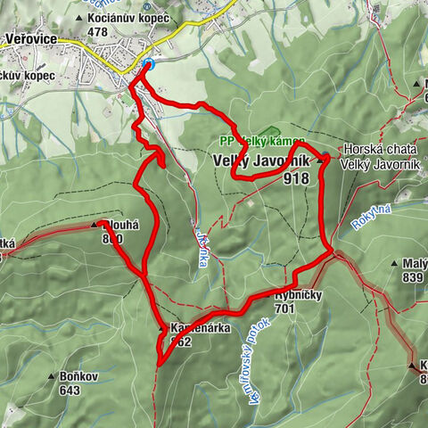 Veřovice - Velký Javorník - Kamenárka - Dlouhá