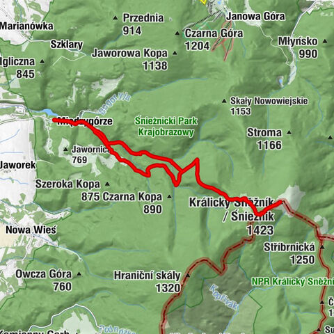 Wodospad Wilczki - Kościół Św. Józefa Oblubieńca NMP - Na Śnieżniku - Králický Sněžník / Śnieżnik