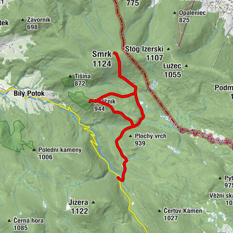 Smědava - Předěl - Smrk - Paličník
