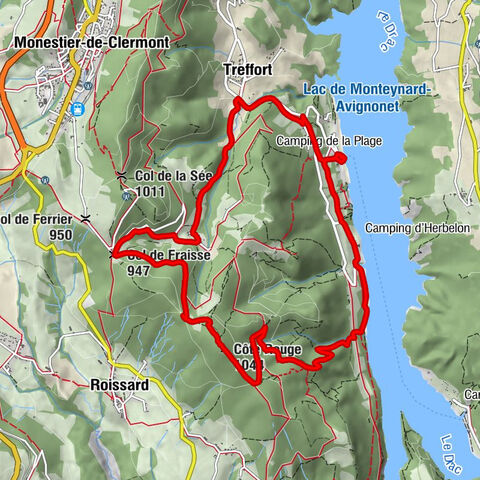 Embarcadère Treffort - La Mira - Col de Fraisse - Côte Rouge - Sous Jullière