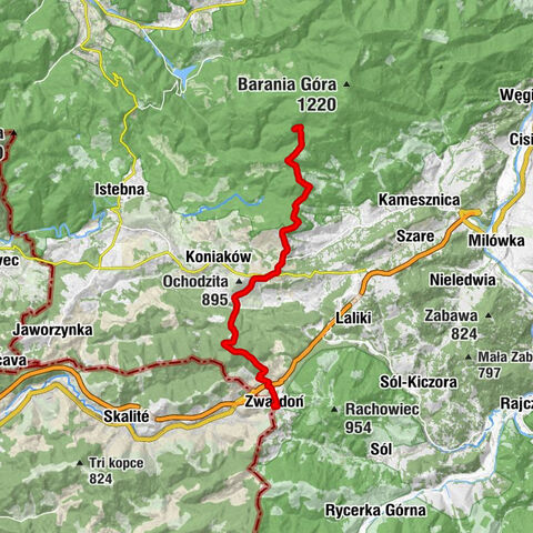 Kościół pw. Nawiedzenia Najświętszej Maryi Panny - Koczy Zamek - Karolówka - Schronisko PTTK na Przysłopie pod Baranią Górą