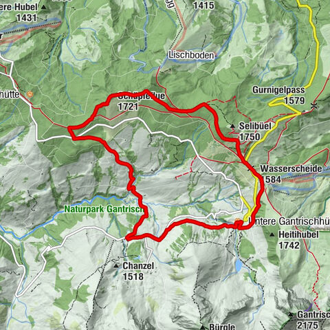 Wasserscheide - Untere Gantrischhütte - Schwefelberg Bad - Schüpfeflue