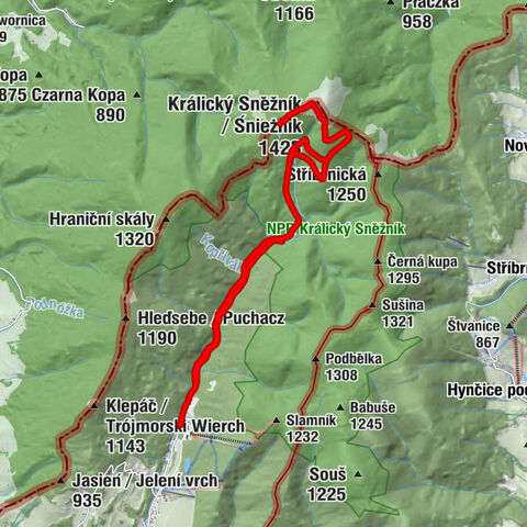Chalupa u Jezu - Jezinka - Tvarožné díry - chata Sněžná - Králický Sněžník / Śnieżnik