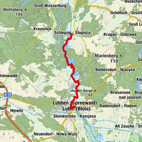 Schlepzig - Slopišća - Petkamsberg - Pětkamcojc góra - Lübben (Spreewald) - Lubin (Błota) - Paul-Gerhardt-Kirche
