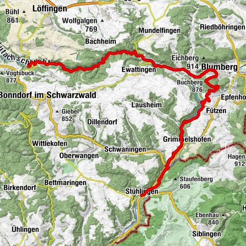 Kath. Kirche - Gasthaus Wutachschlucht - Buchberg - Gasthaus Schattenmühle