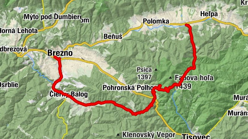 Závadka nad Hronom - Horská chata Burda - Kostol premenenia Pána - Brezno
