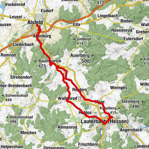 Lauterbach (Hessen) - Galgenkippel - Walpurgiskirche Alsfeld - Lauterbach Nord