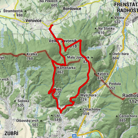 Veřovice - Velký Javorník - Myší hora - Kamenárka