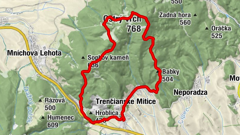 Mitická/Minera - Macková - Ostrý vrch - Babky