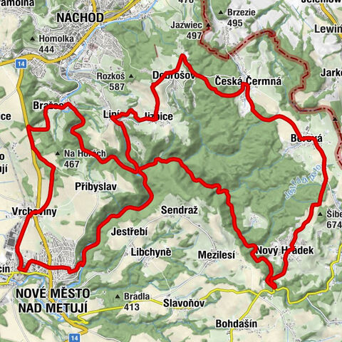 Nové Město nad Metují - Kaple svatého Václava - Malinová hora - Jiráskova chata