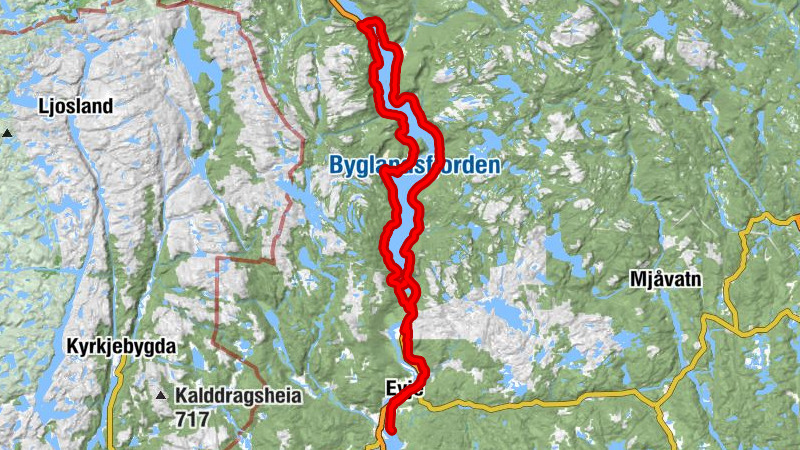 Evjemoen - Evje kyrkje - Bygland kyrkje - Årdal kyrkje