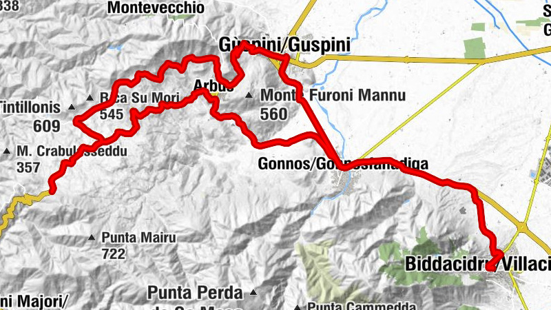 Biddacidru/Villacidro - Taverna Romana - Gùspini/Guspini - Passo Genna e Frongia