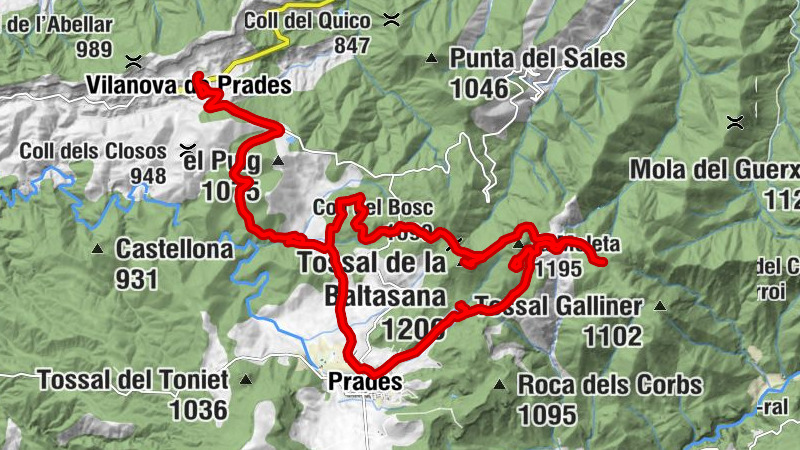 Vilanova de Prades - Tossal de la Baltasana - la Moleta - Roca del Gríngol