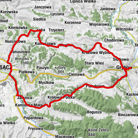 Grybów - Kościół pw. Wszystkich Świętych - Kumienowiecka Góra (Kominowiec) - Kościół pw. Narodzenia Najświętszej Maryi Panny