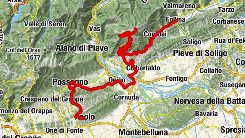 Follina - Monte Barbaria - Col de Fuin - Asolo Centro Storico