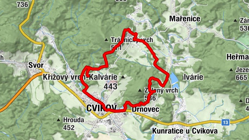 Trávník - Mařenický kámen - Cvikov - Kamenitý