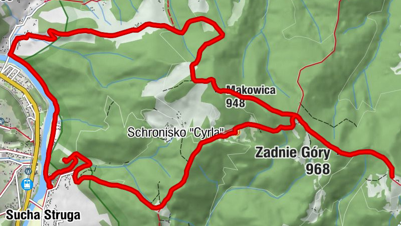 Sucha Struga - Makowica - Zadnie Góry - Schronisko "Cyrla"