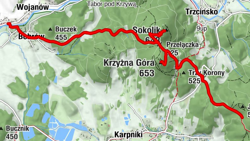 Wojanów - Krzyżna Góra - Schronisko PTTK Szwajcarka - Sokolik