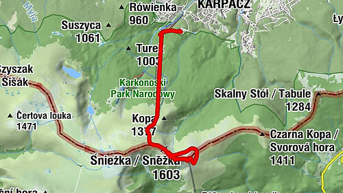Karpacz ski lift Kopa Śnieżka (blue trail) Przełęcz pod Śnieżka Dom Śląski