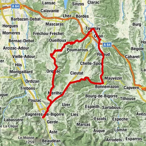 Tournay über Escaladieu und die Hänge von Luc