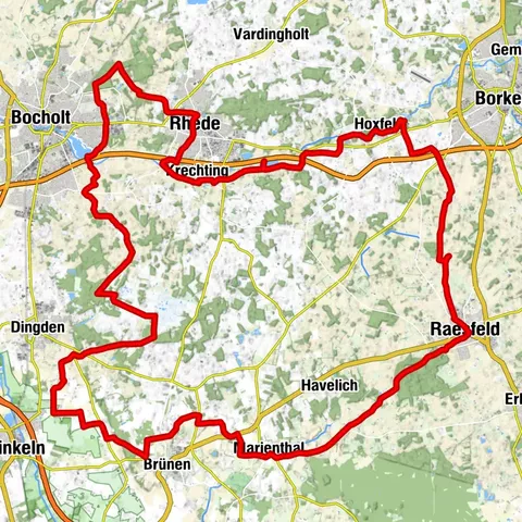 Ländliches und Historisches Borken-Raesfeld-Marienthal-Dingden-Bocholt-Rhede / Tagestour Hohe Mark RadRoute