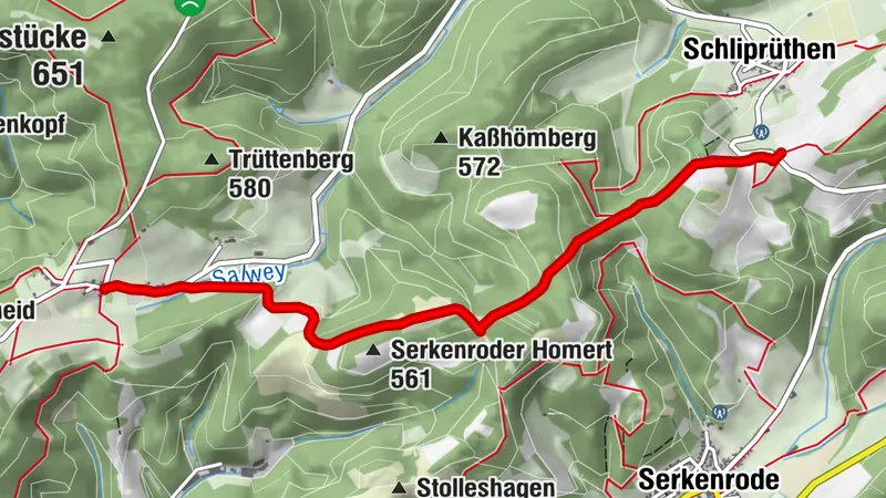 Zugangsweg Sauerland-Höhenflug: Vom Parkplatz Birkenhahn bei Schliprüthen zum Sauerland-Höhenflug bei Weuspert