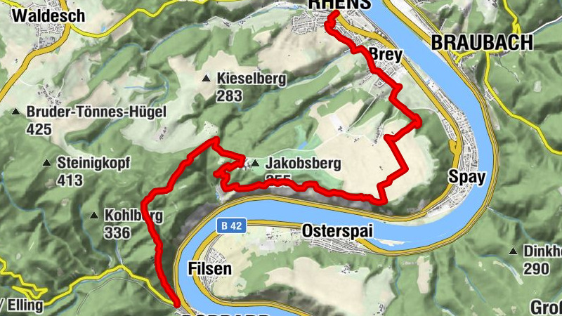 Welterbesteig Oberes Mittelrheintal section 7 Boppard - Rhens
