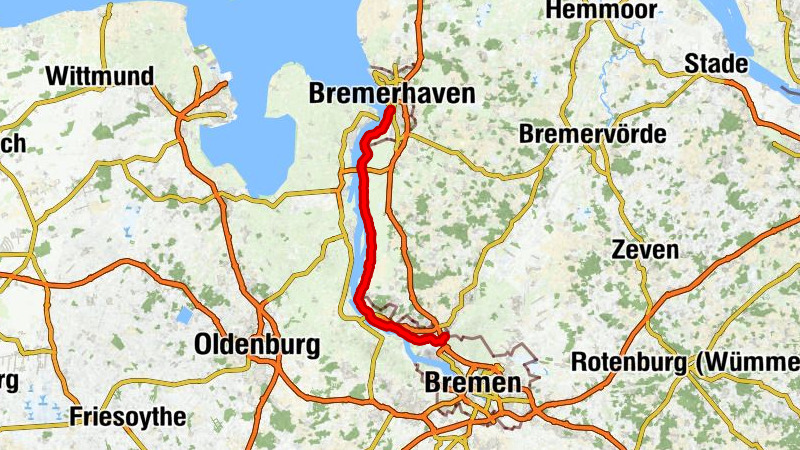 Weser-Radweg Alternativroute, 7. Etappe: Von Bremen nach Bremerhaven