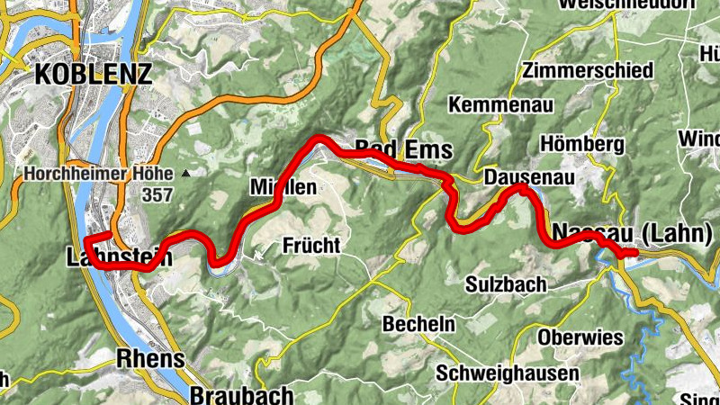 Lahnradweg 8th stage upstream Niederlahnstein - Nassau