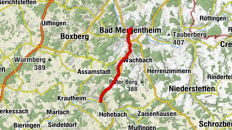 Nördliche Verbindung vom Kocher-Jagst-Radweg ins Taubertal