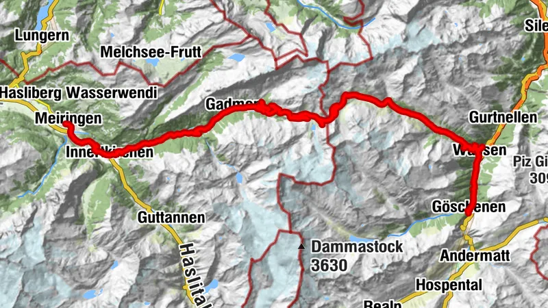 Aussichtsreiche Velotour von Göschenen über den Sustenpass nach Meiringen via Wassen, Innertkirchen und Schattenhalb