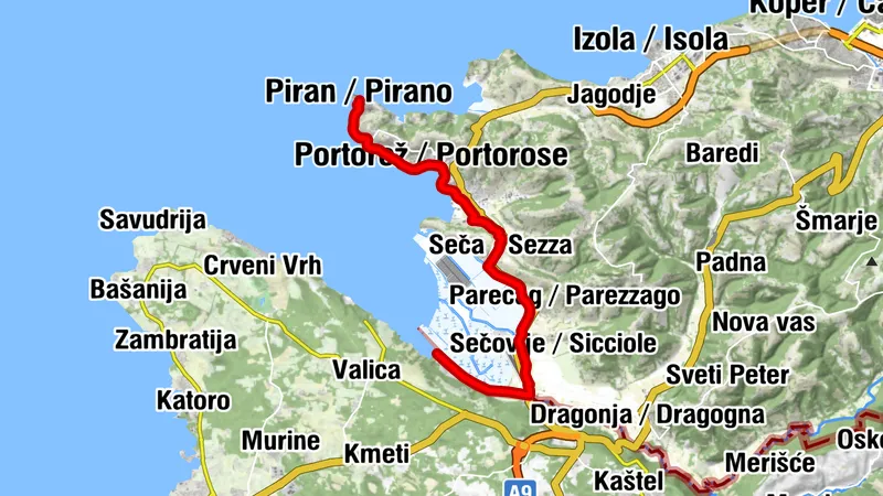 Sečovlje / Siccole (naselje) - Stazione Parenzana - Sv. Lucija - Cerkev Sv. Petra