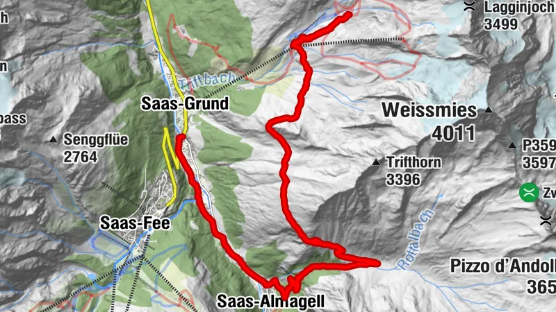 Kreuzboden - Weismieshutte - Almagelleralp - Saas Almagel