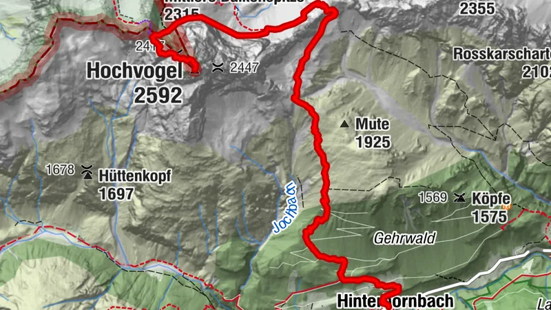 From Hinterhornbach up to Hochvogel